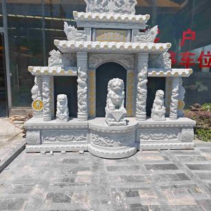 西藏芝麻白中国黑石材套墓 花岗岩墓碑